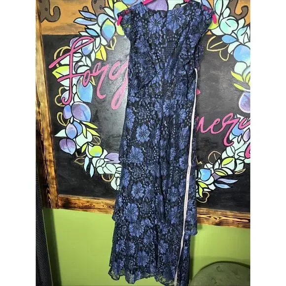 Lulu’s Make It Mesmerizing Navy Blue Jacquard Tiered Midi Dress, XS - Picture 4 of 8
